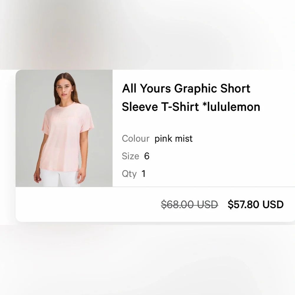 Lululemon All Yours Graphic T-Shirt Pink Mist Size 6 Logo Tee - Picture 4 of 4